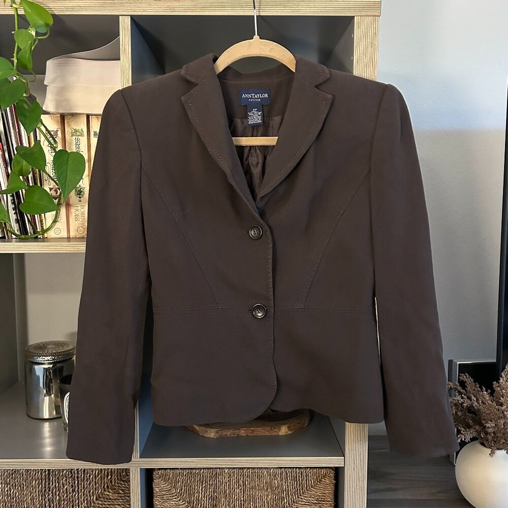Ann Taylor Petites Charcoal Brown Blazer Jacket with Shoulder Pads